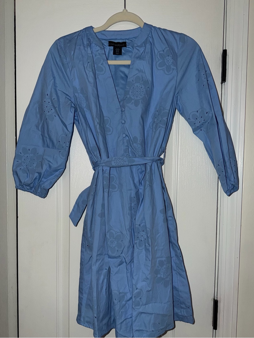NWOT Blue Eyelet Dress with Waist Tie Size XS